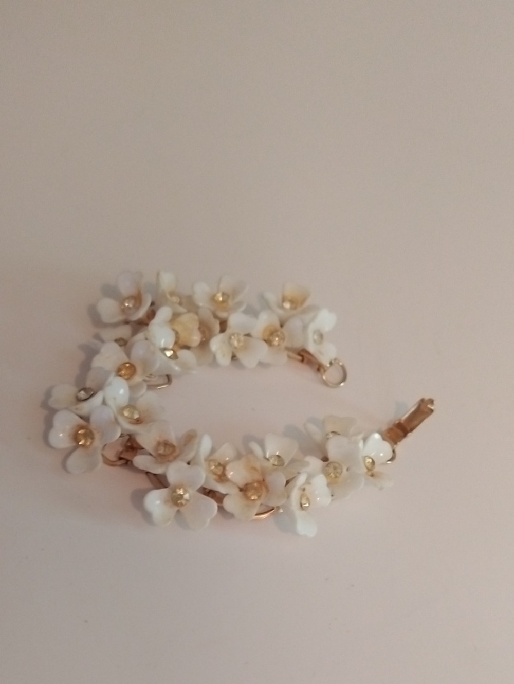 White Floral Bracelet with Gold Accents